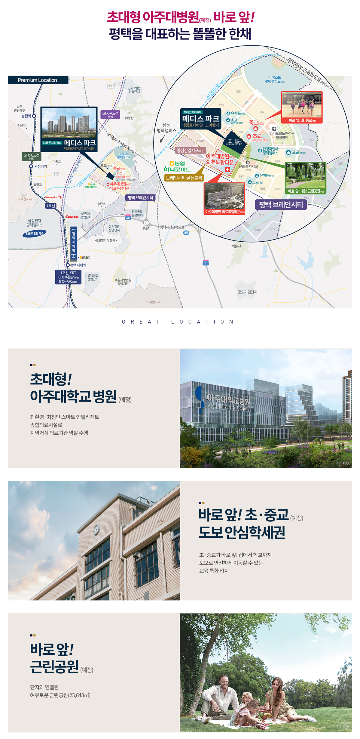 평택 브레인시티 메디스파크 대표번호 1522-9585 입지환경 및 프리미엄 고덕국제신도시 인접 KTX SRT 평택지제역 및 중심상업지구 인프라 안내